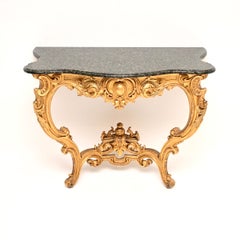 Antique French Rococo Gilt Wood Marble Top Console Table
