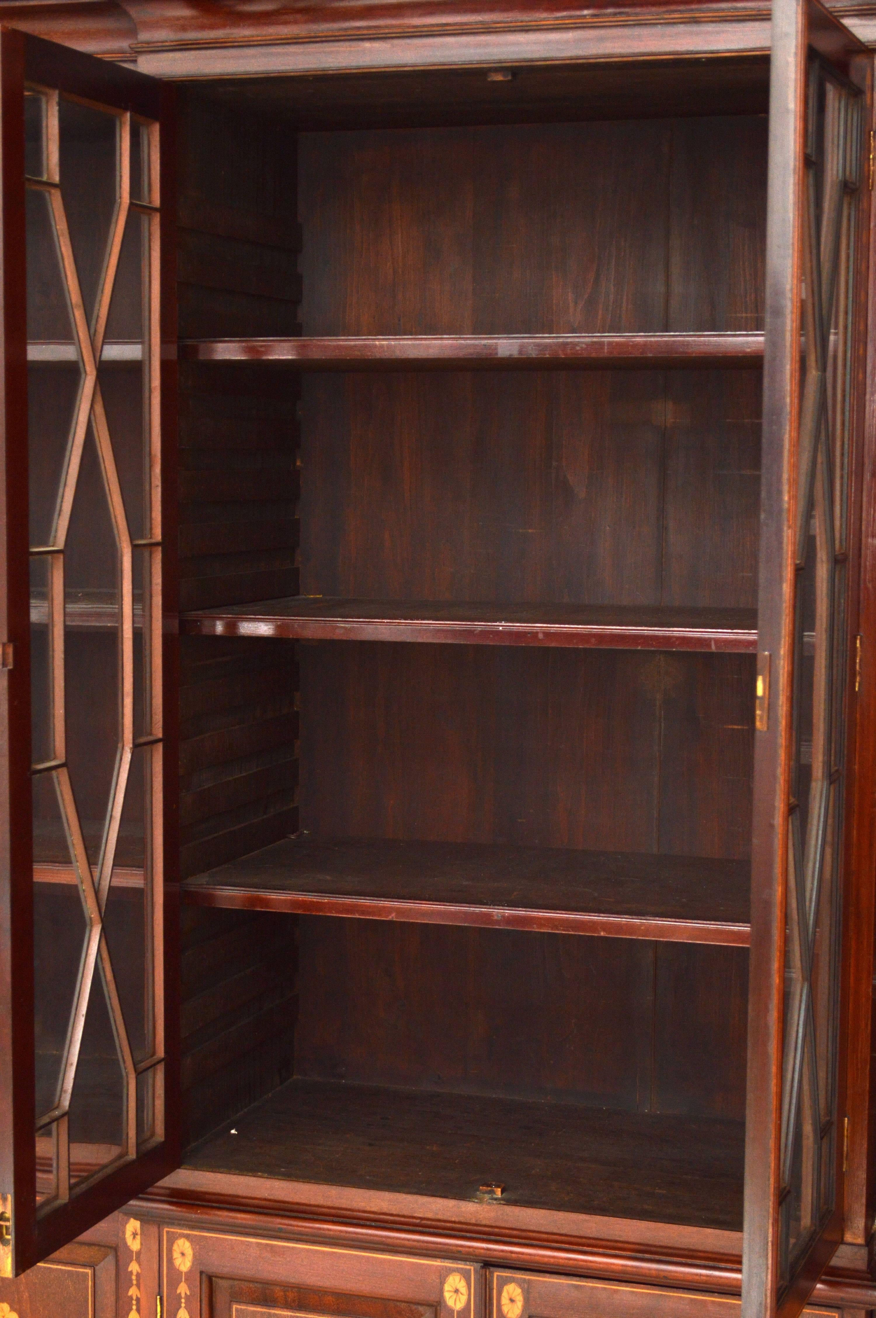 Antique Mahogany Breakfront Bookcase with Stunning Satinwood Inlays 2