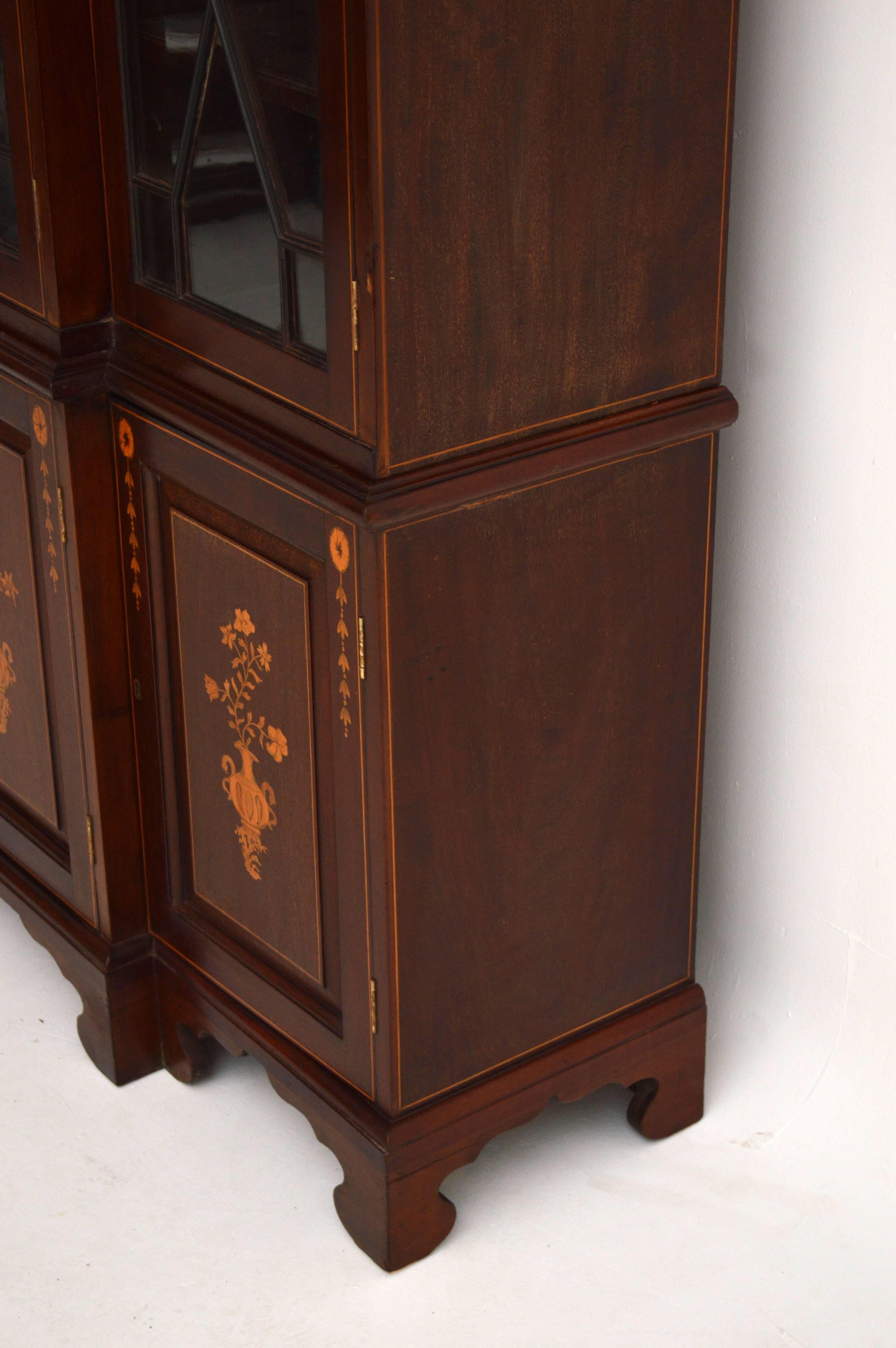 Antique Mahogany Breakfront Bookcase with Stunning Satinwood Inlays 3