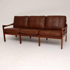 Danish Retro Teak and Leather Sofa by Illum Wikkelsø Vintage, 1960s