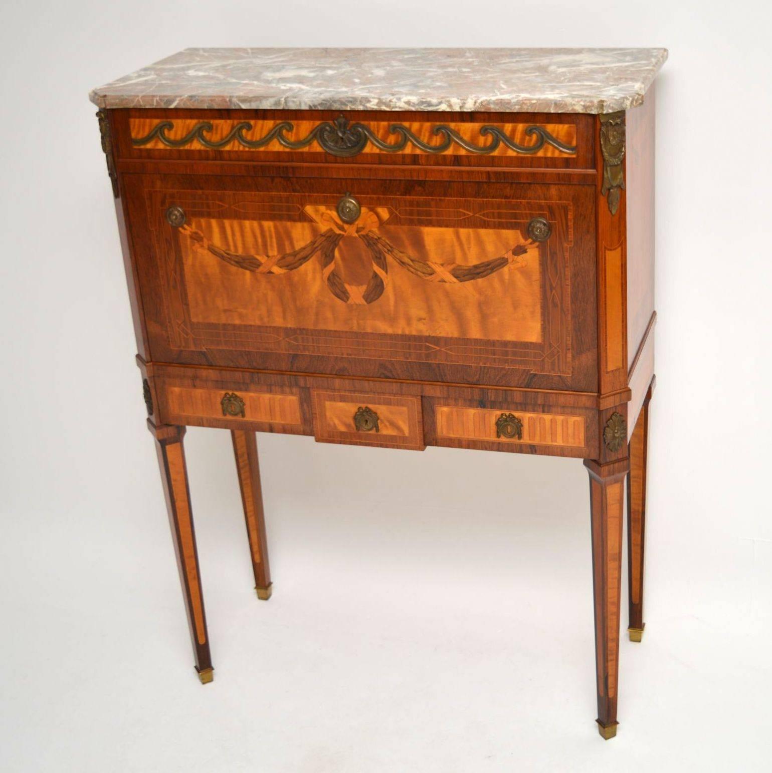 Marquetry Antique Swedish Marble-Top Secretaire Cabinet