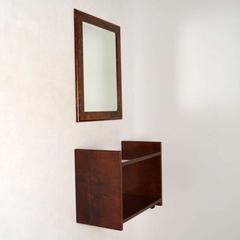 Italian Retro Goat Skin Mirror and Side Table by Aldo Tura Vintage, 1960s