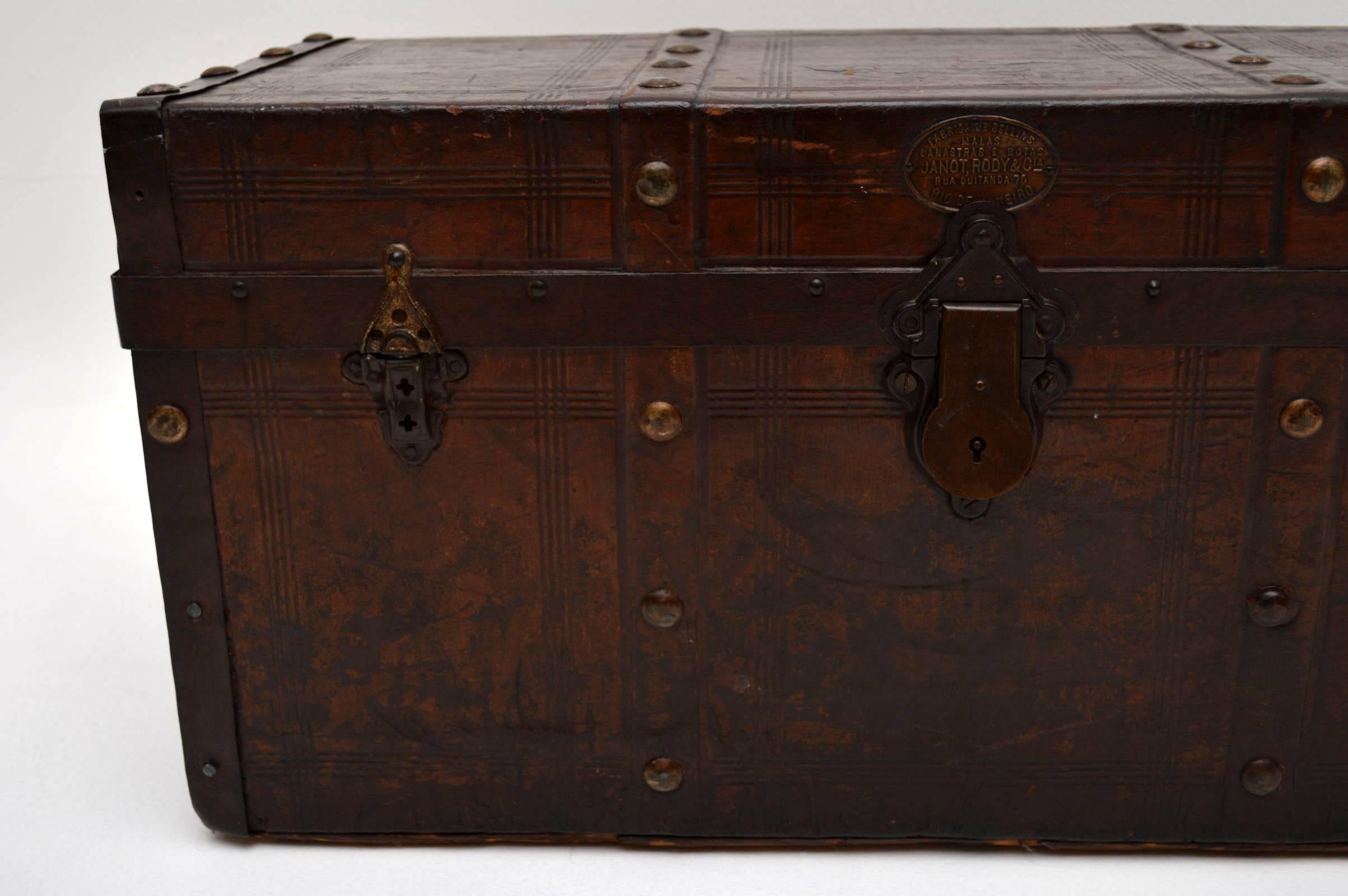 Antique Brazilian Leather Travelling Trunk In Excellent Condition In London, GB