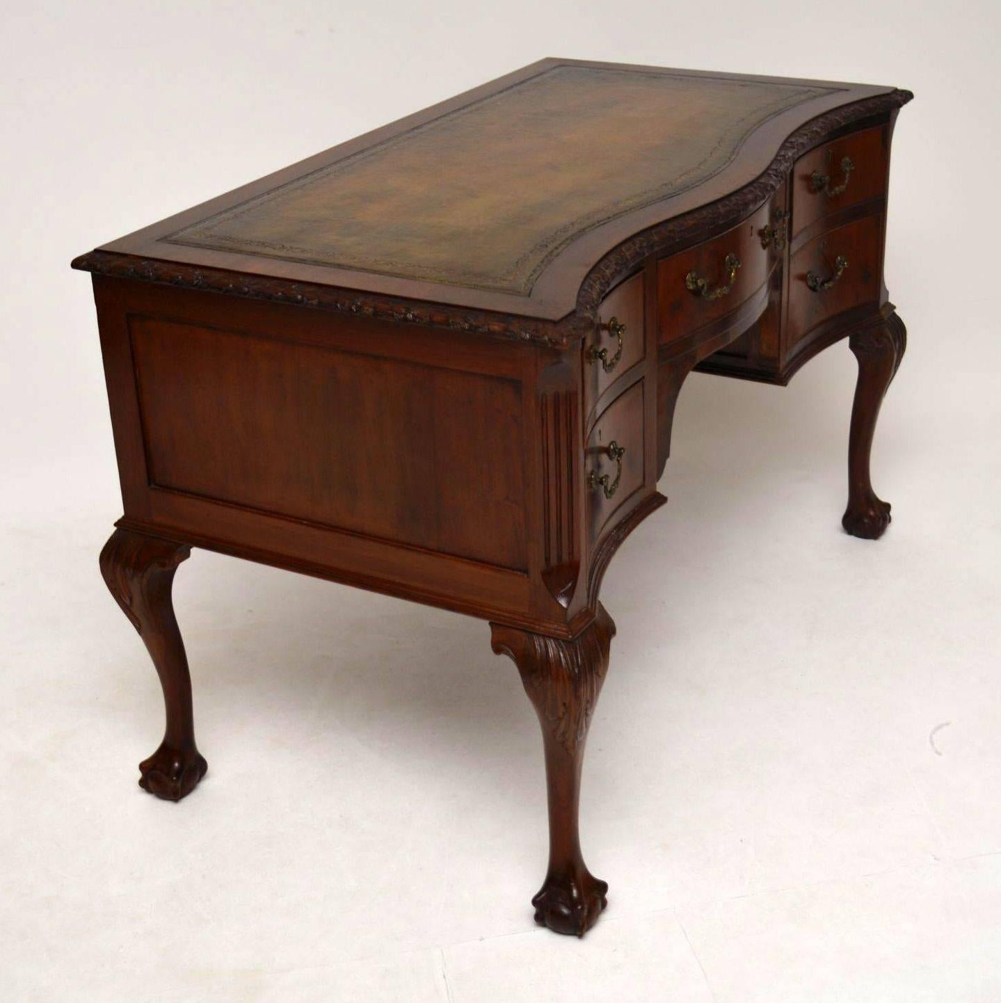 Chippendale Antique Carved Mahogany Leather Top Desk