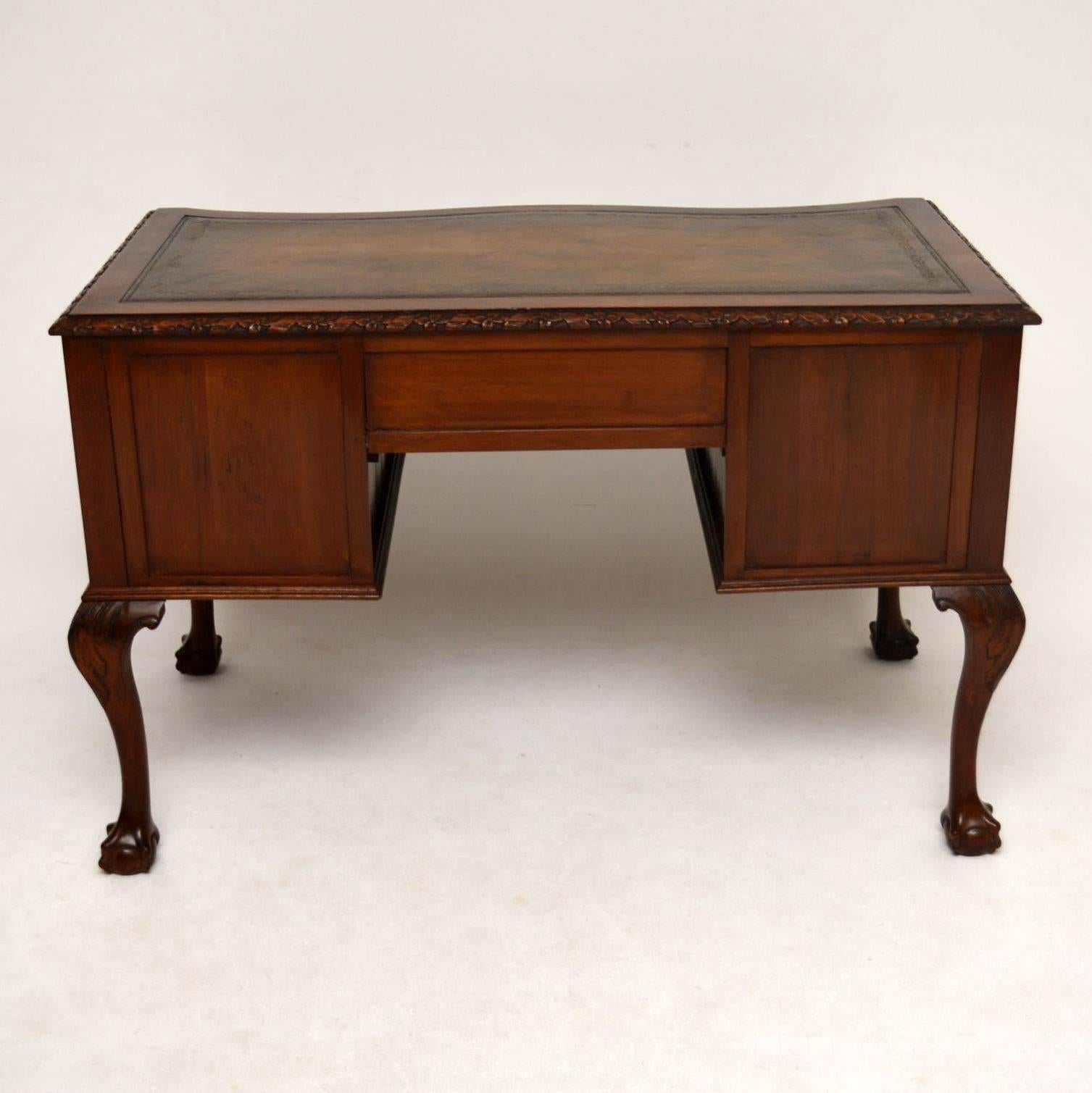 Antique Carved Mahogany Leather Top Desk 1