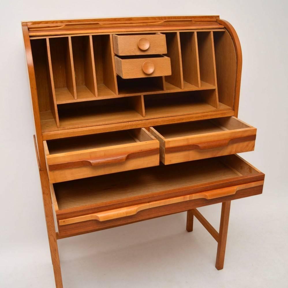 Retro Satin Wood Gany And Oak Roll Top Bureau Vintage 1950s At Retro Satin Wood Gany And Oak Roll Top Bureau Vintage 1950s At 1stdibs