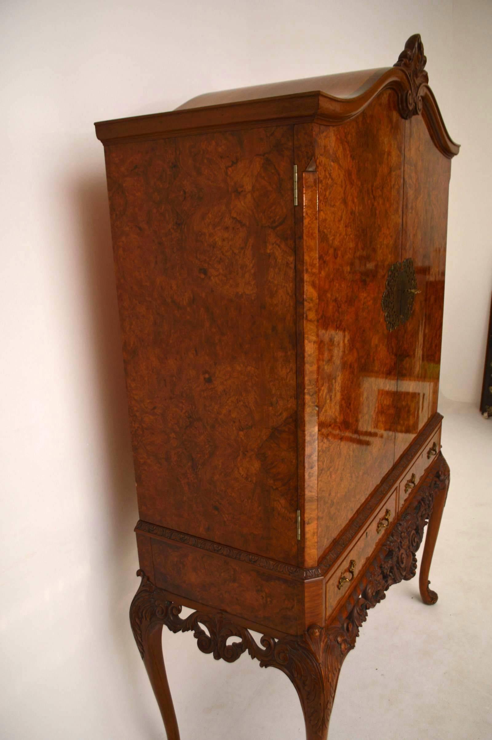 Early 20th Century Antique Burr Walnut Cocktail Cabinet