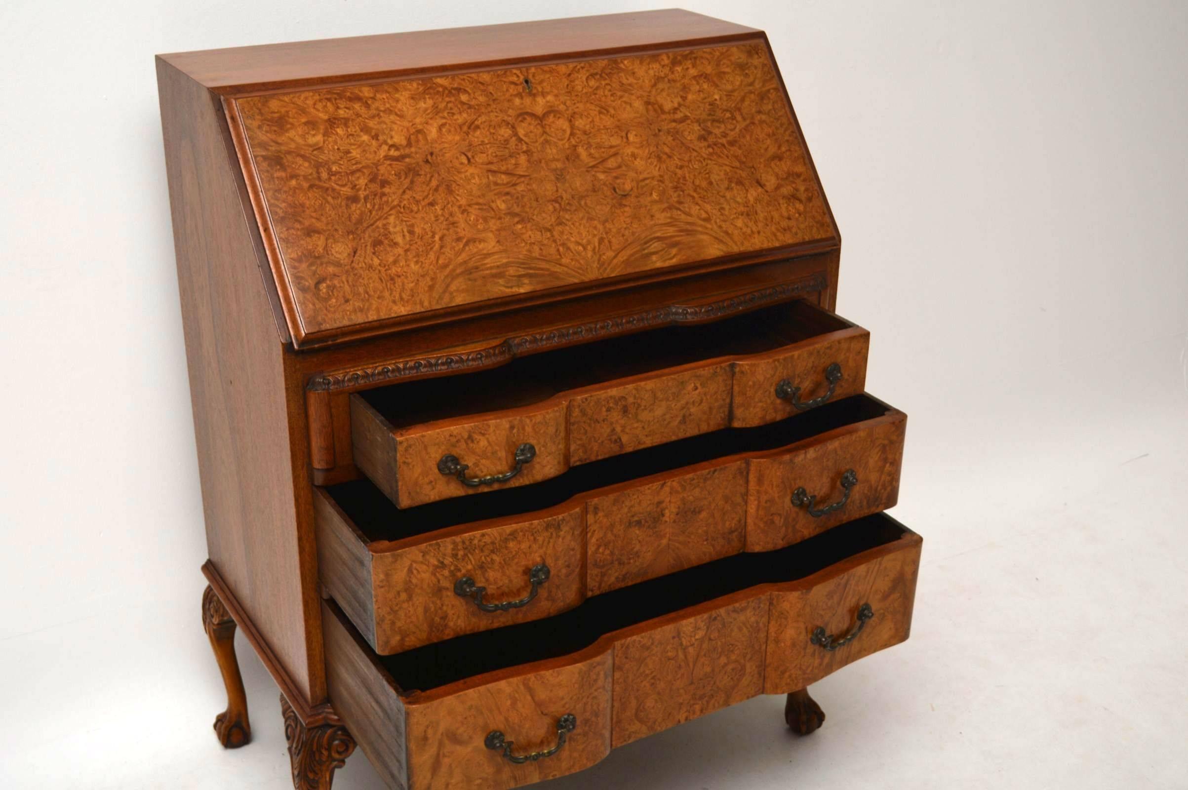 Antique Burr Walnut Writing Bureau Desk 1