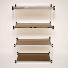 Retro French Lucite, Chrome and Brass Bookcase