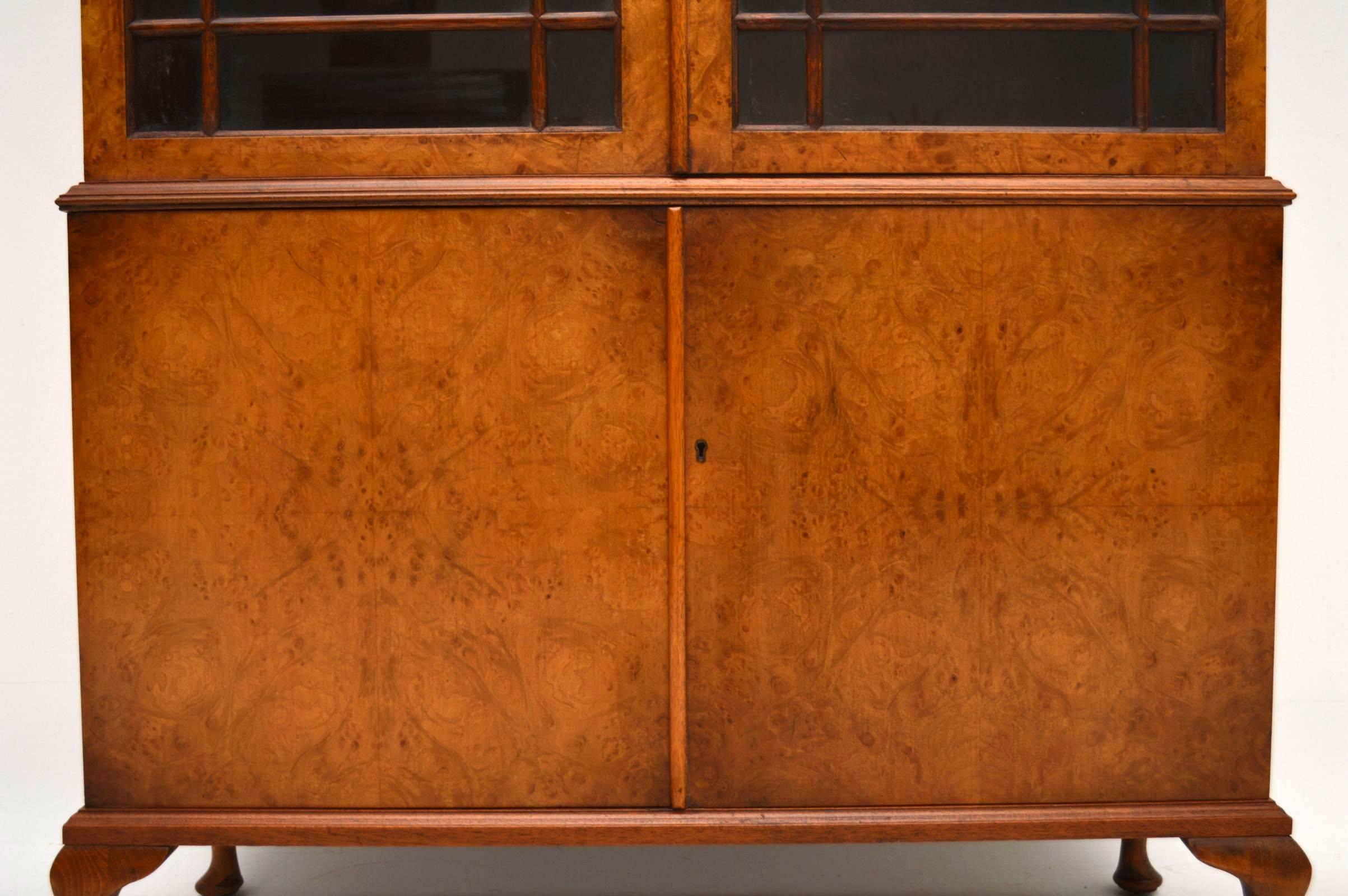 Early 20th Century Antique Burr Walnut Bookcase Cupboard