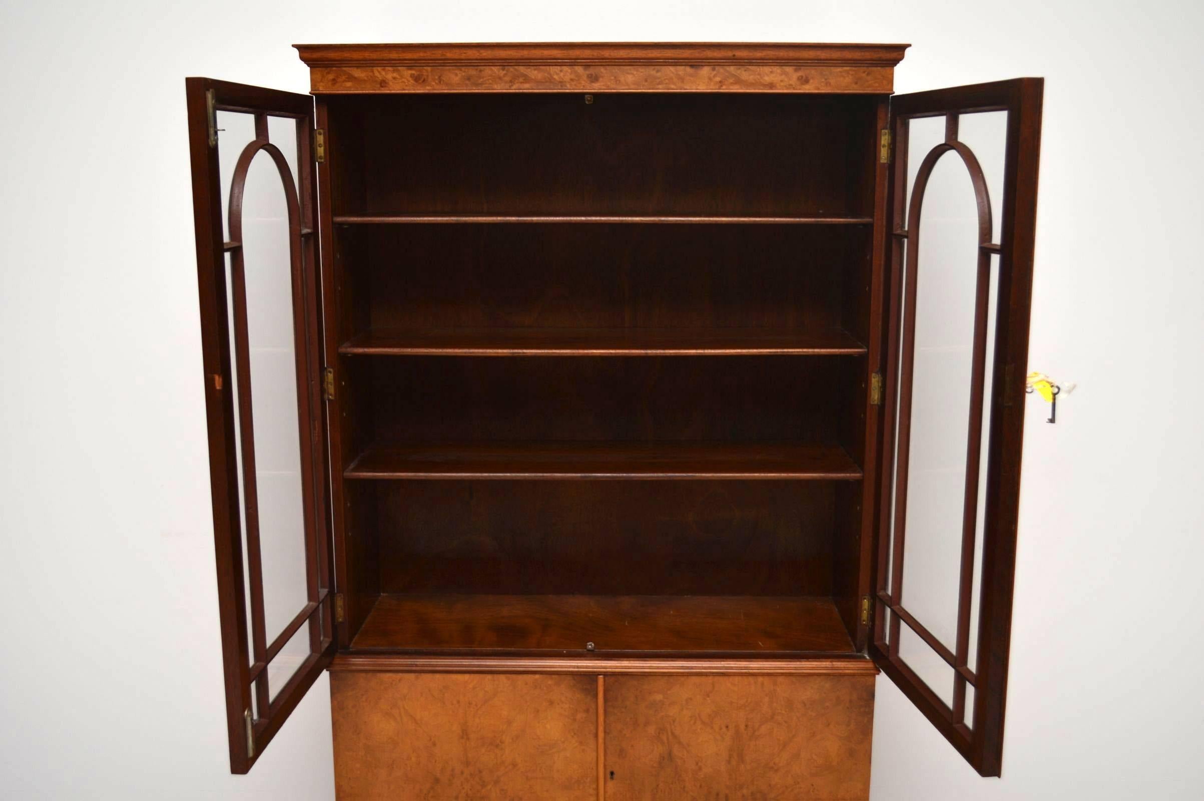 Antique Burr Walnut Bookcase Cupboard 1