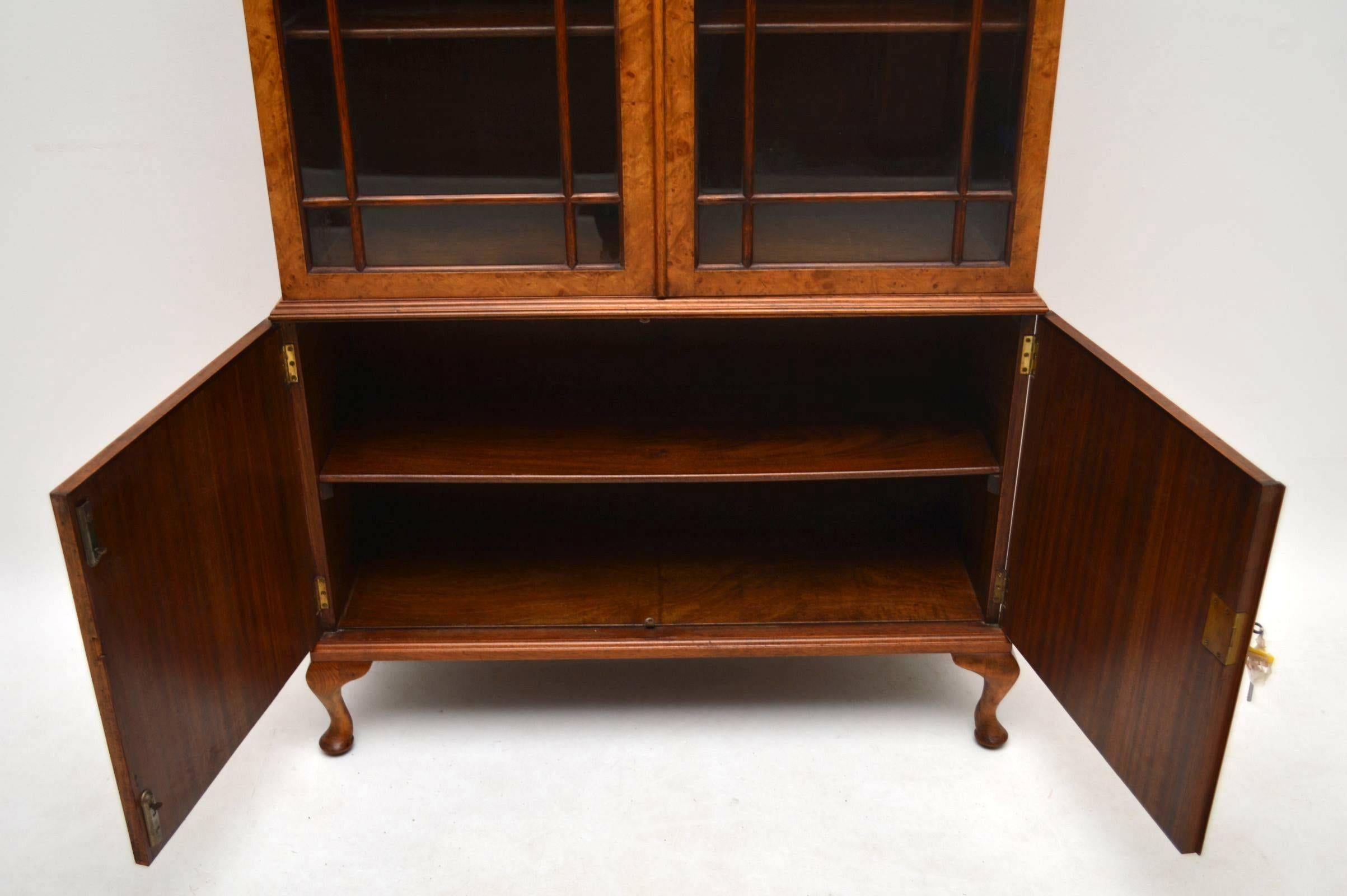 Antique Burr Walnut Bookcase Cupboard 2