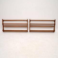 Pair of Retro Solid Elm Hanging Bookshelves or Plate Racks by Ercol Vintage
