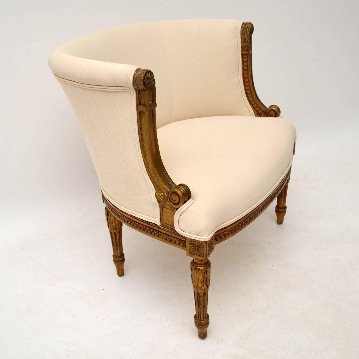 Mid-19th Century Antique 19th Century French Giltwood Armchair
