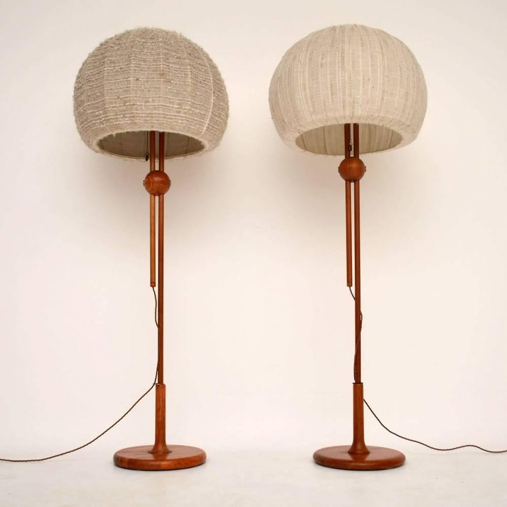 German Pair of Retro Teak Rise and Fall Lamps by Temde Vintage 1960s