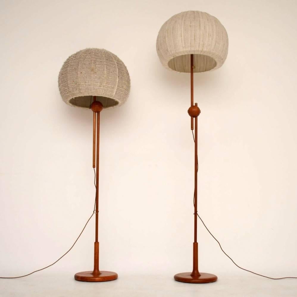 Mid-20th Century Pair of Retro Teak Rise and Fall Lamps by Temde Vintage 1960s
