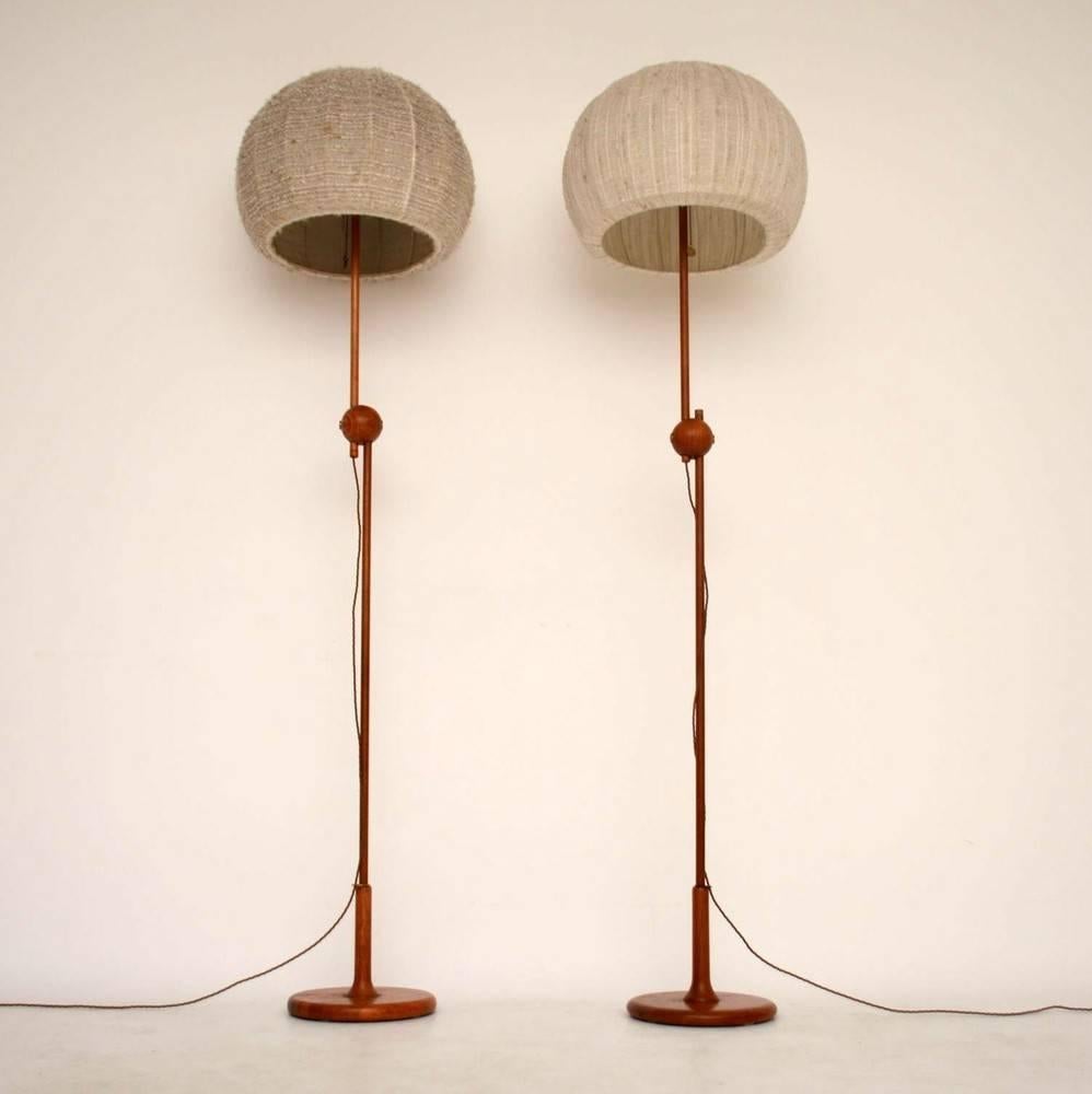 Wool Pair of Retro Teak Rise and Fall Lamps by Temde Vintage 1960s