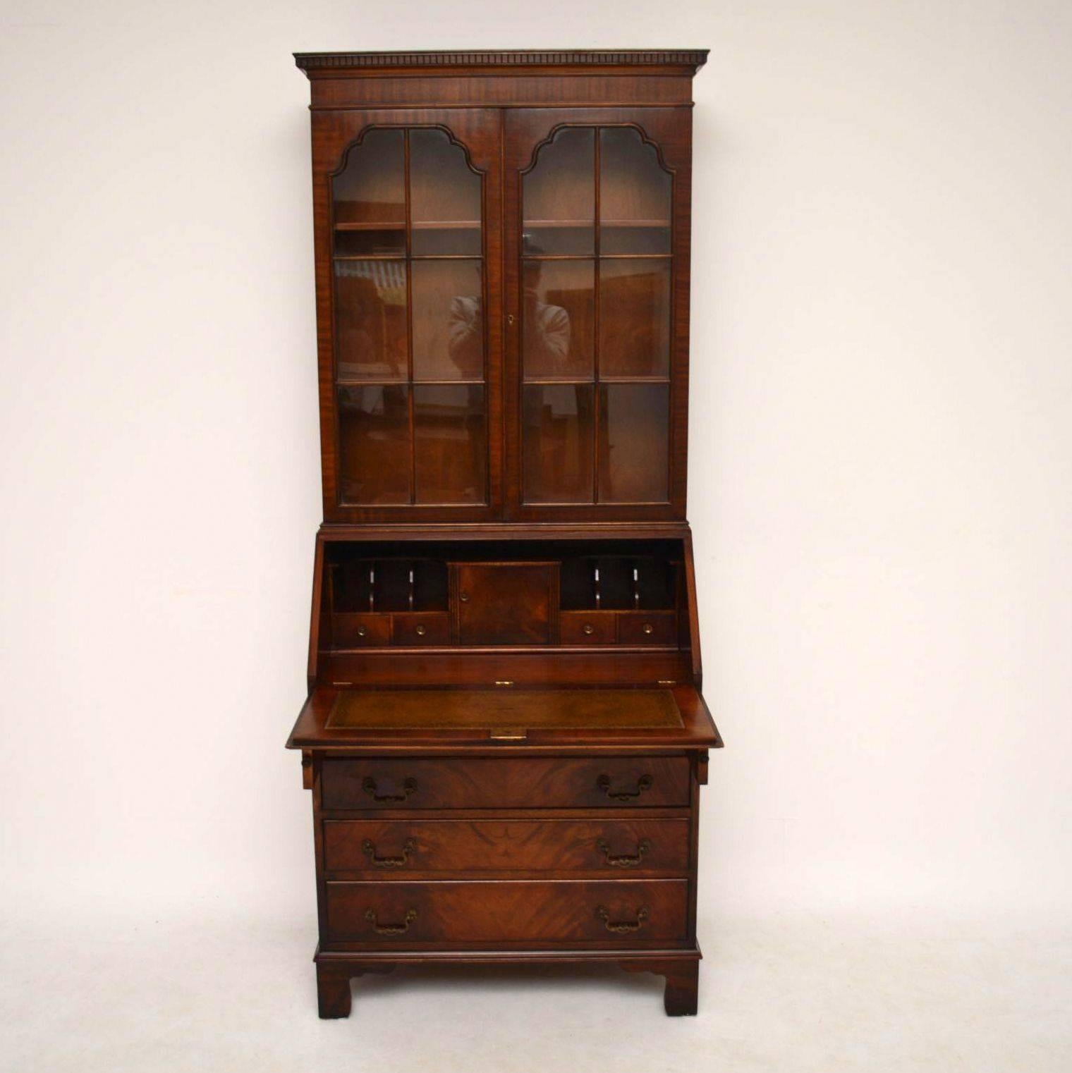 Mid-20th Century Antique Georgian Style Mahogany Bureau Bookcase
