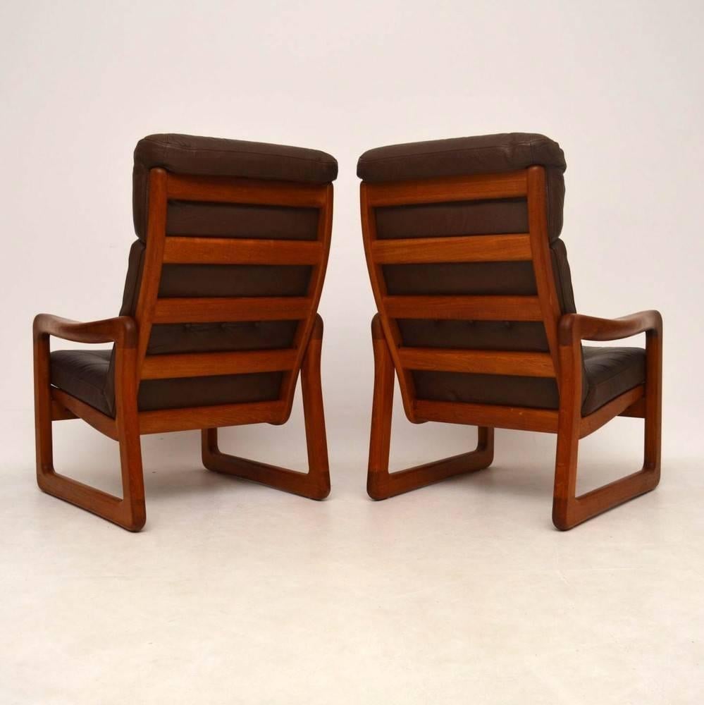 Late 20th Century Pair of Danish Retro Teak and Leather Armchairs, Vintage, 1970s
