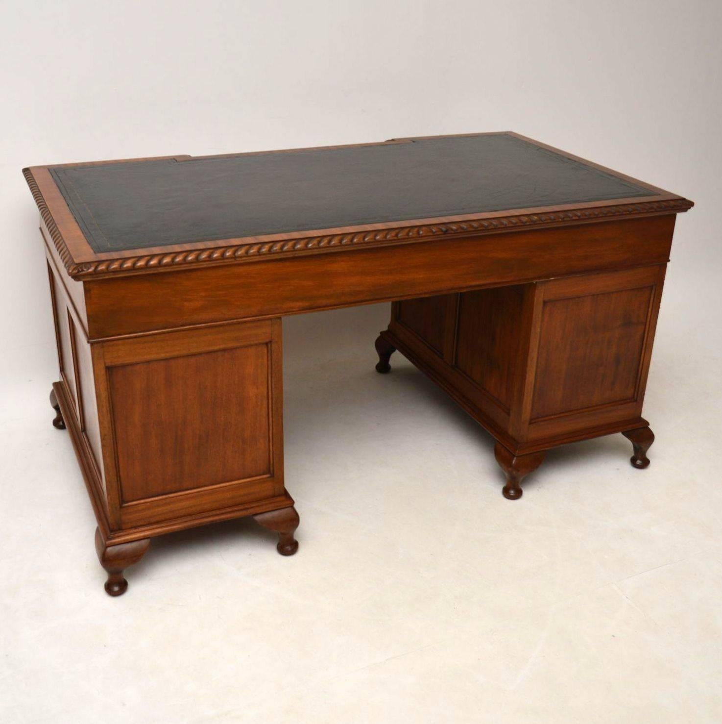 Large Antique Mahogany Leather Top Pedestal Desk 2