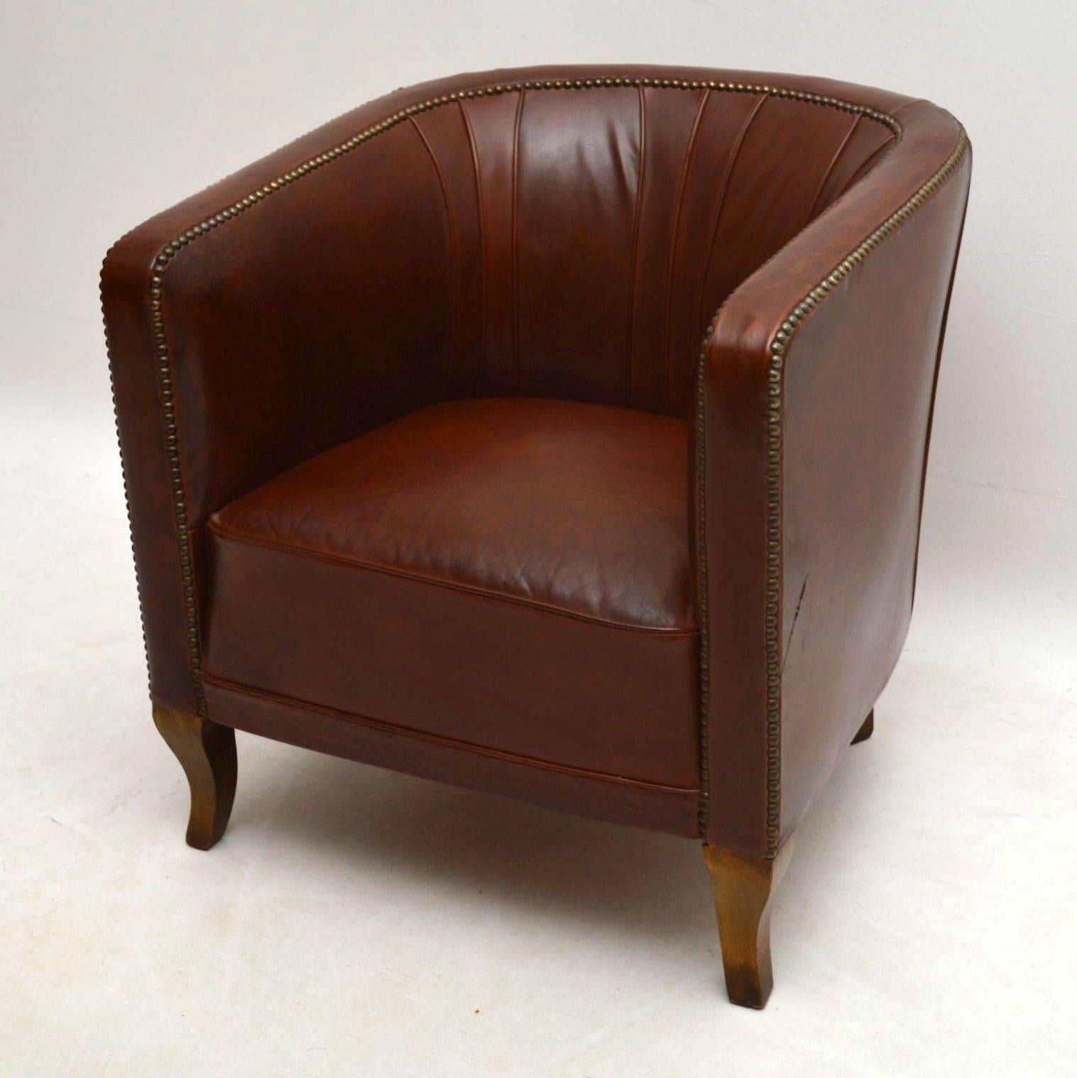 Pair of Antique Swedish Leather Armchairs 4