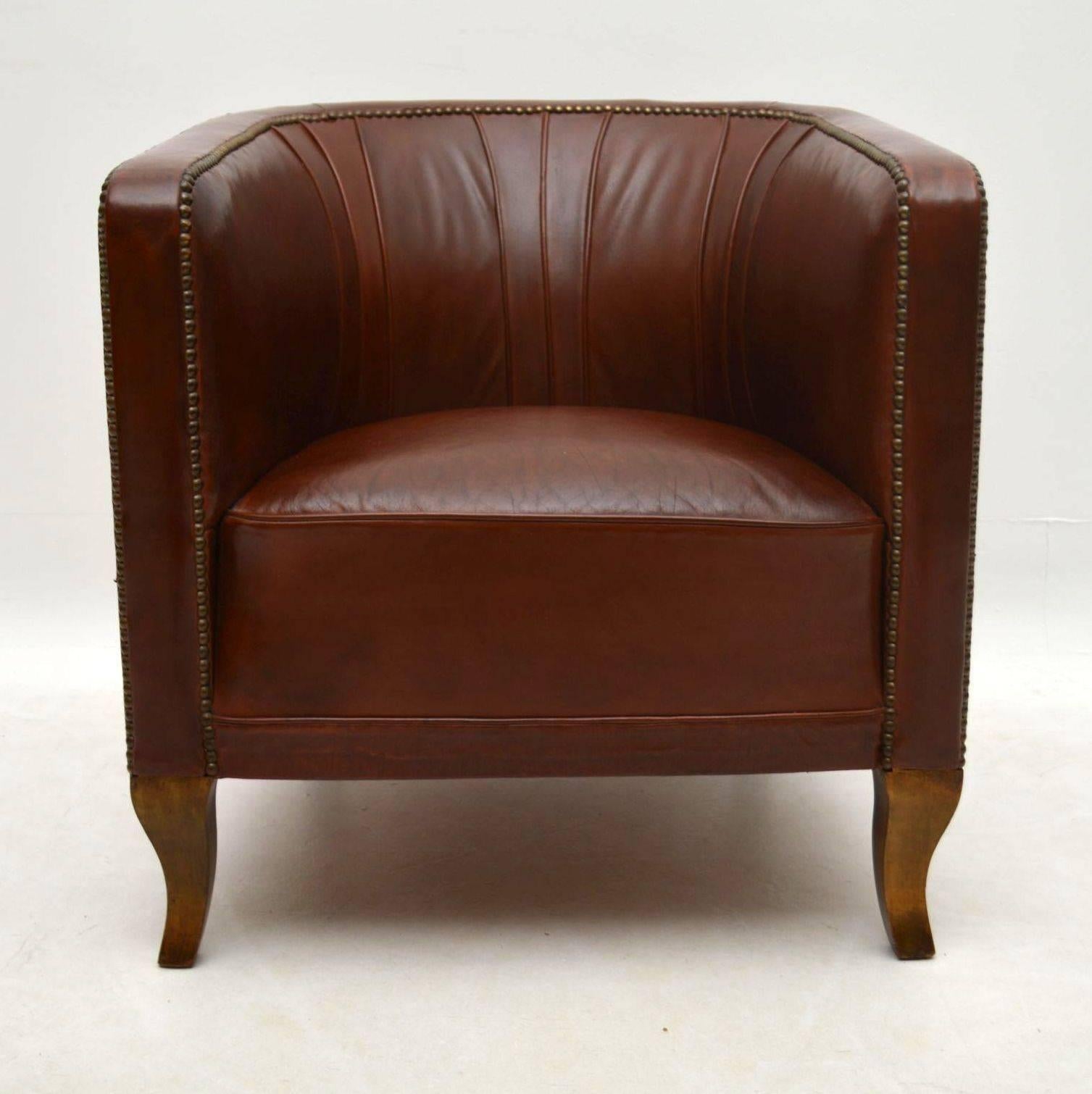 Pair of Antique Swedish Leather Armchairs 5