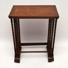 Antique Victorian Dutch Marquetry Mahogany Nest of Three Tables