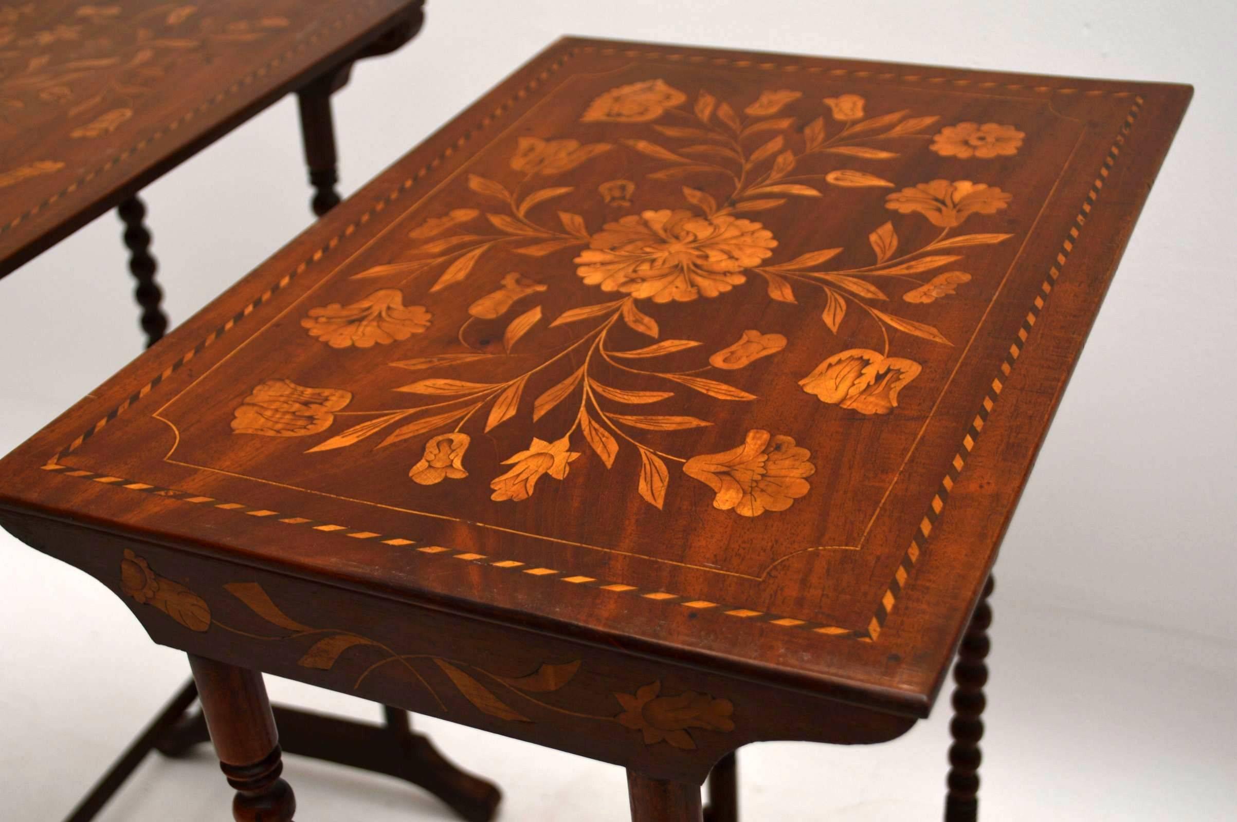 Mid-19th Century Antique Victorian Dutch Marquetry Mahogany Nest of Three Tables 
