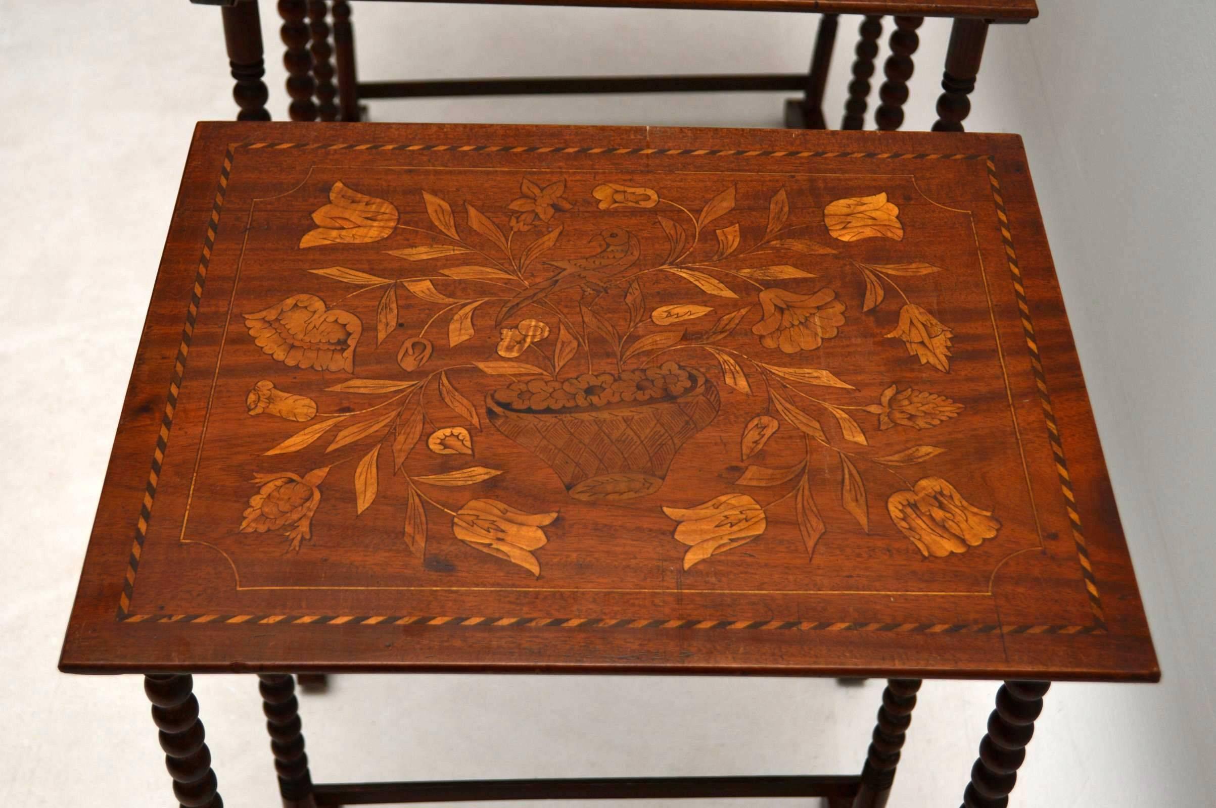 Antique Victorian Dutch Marquetry Mahogany Nest of Three Tables  3