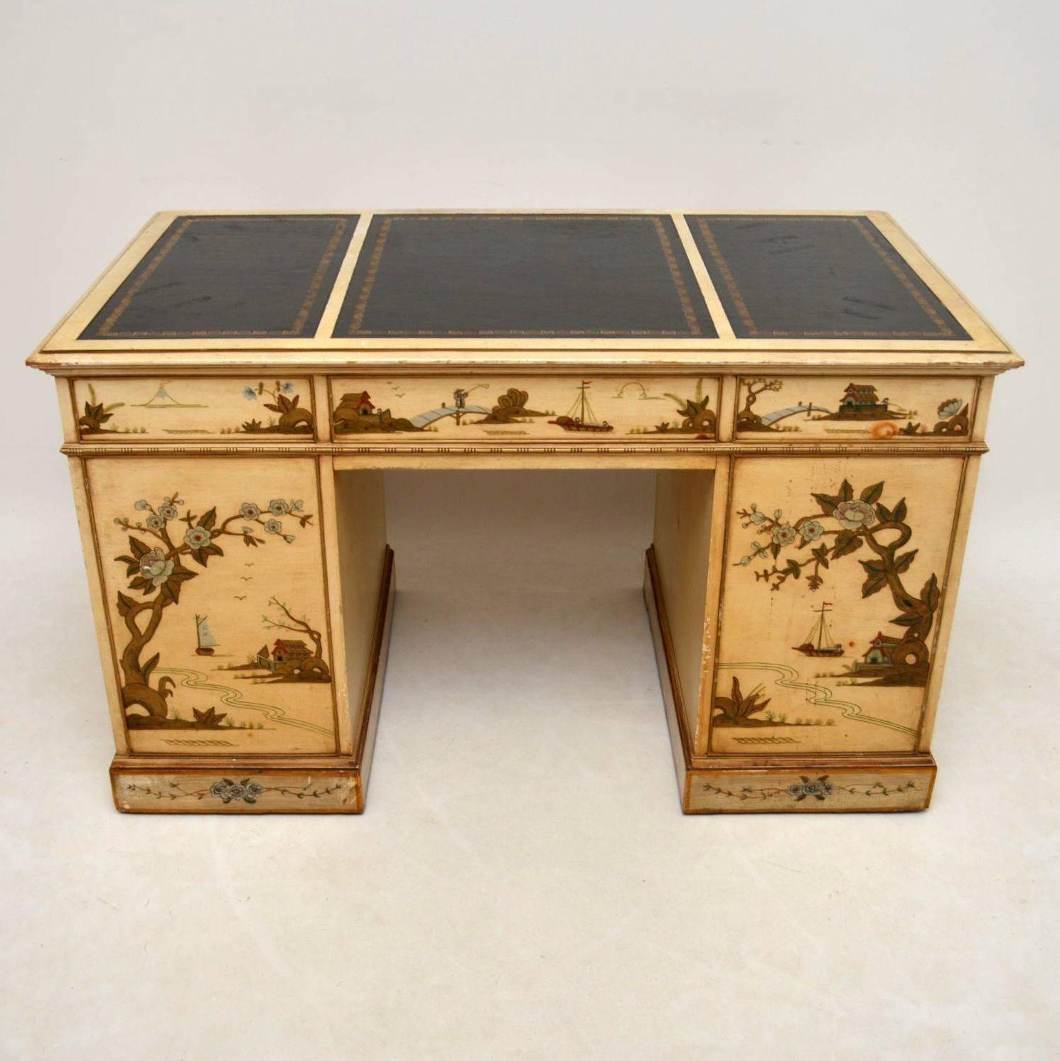 Antique Chinoiserie Pedestal Desk 5