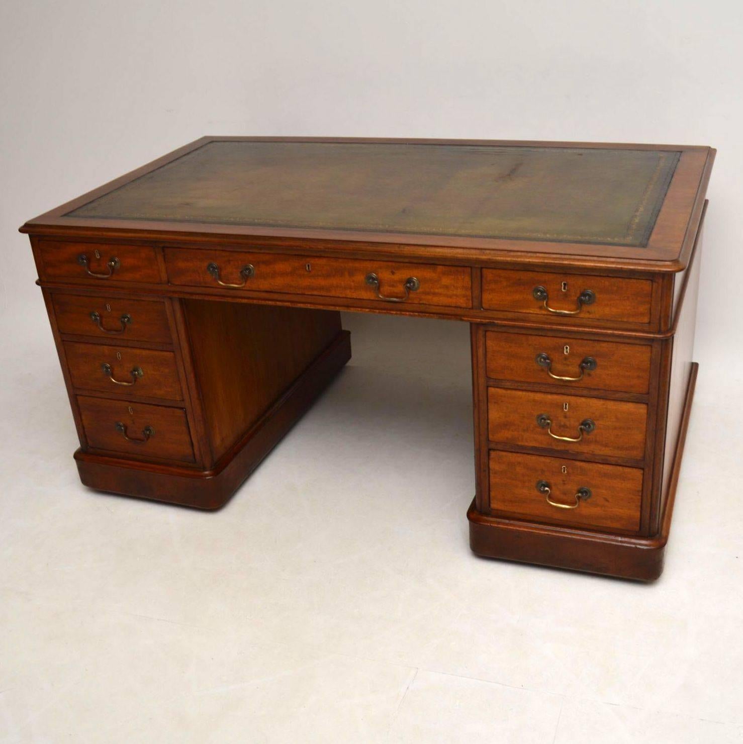 English Large Antique Victorian Mahogany Pedestal Desk