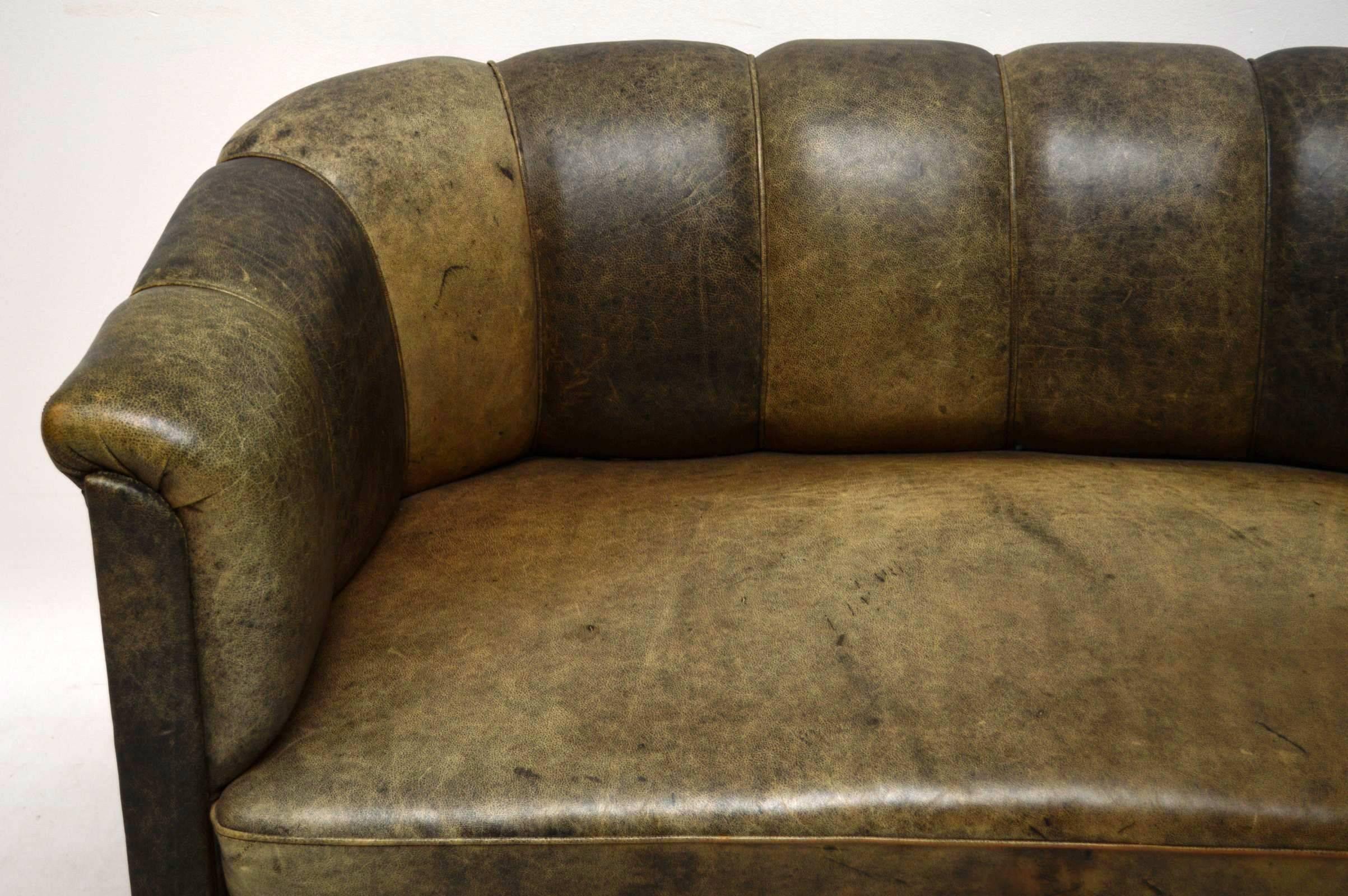 fluted leather sofa