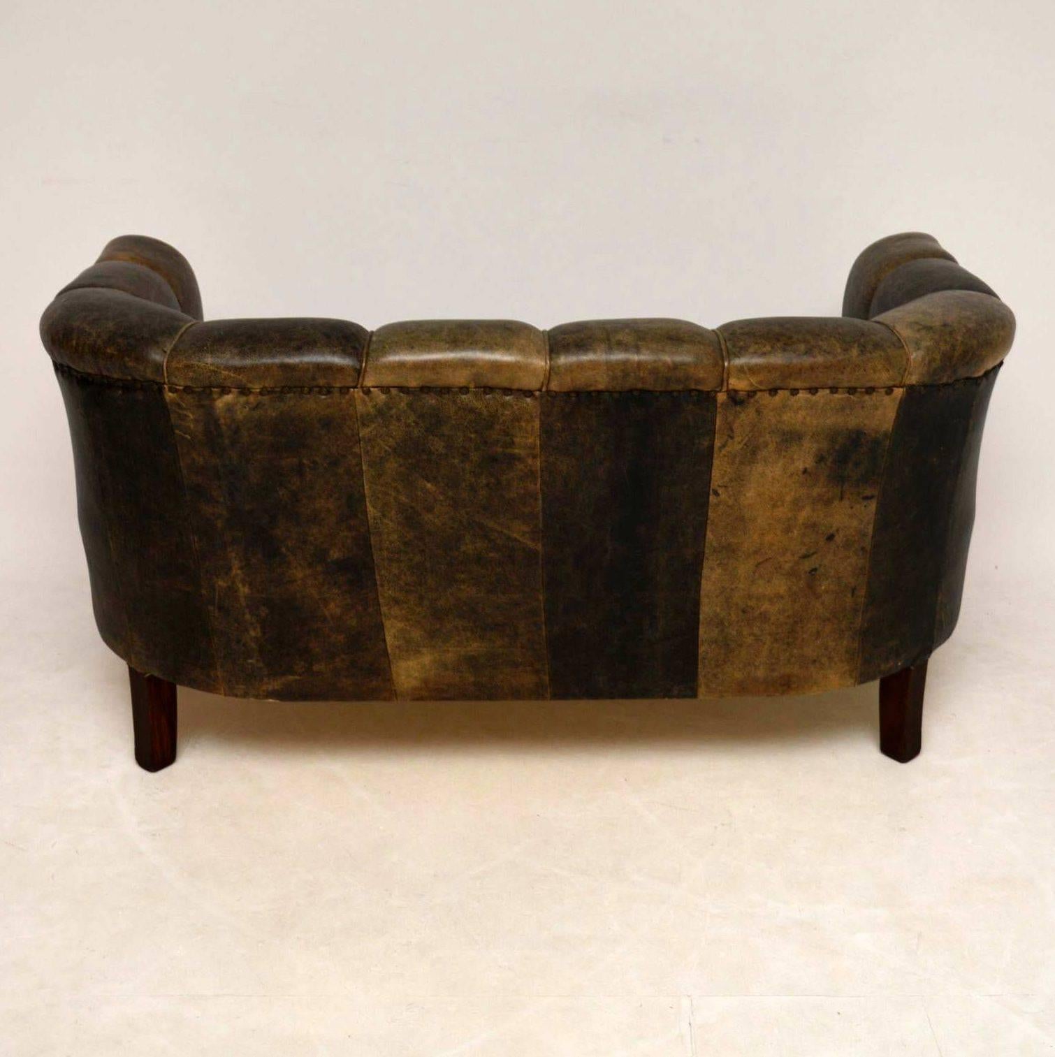 Antique Swedish Leather Fluted Back Sofa 3