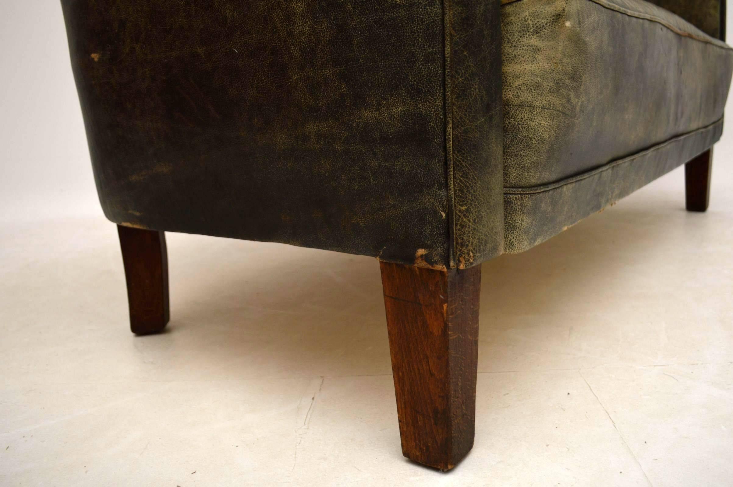 Antique Swedish Leather Fluted Back Sofa 5