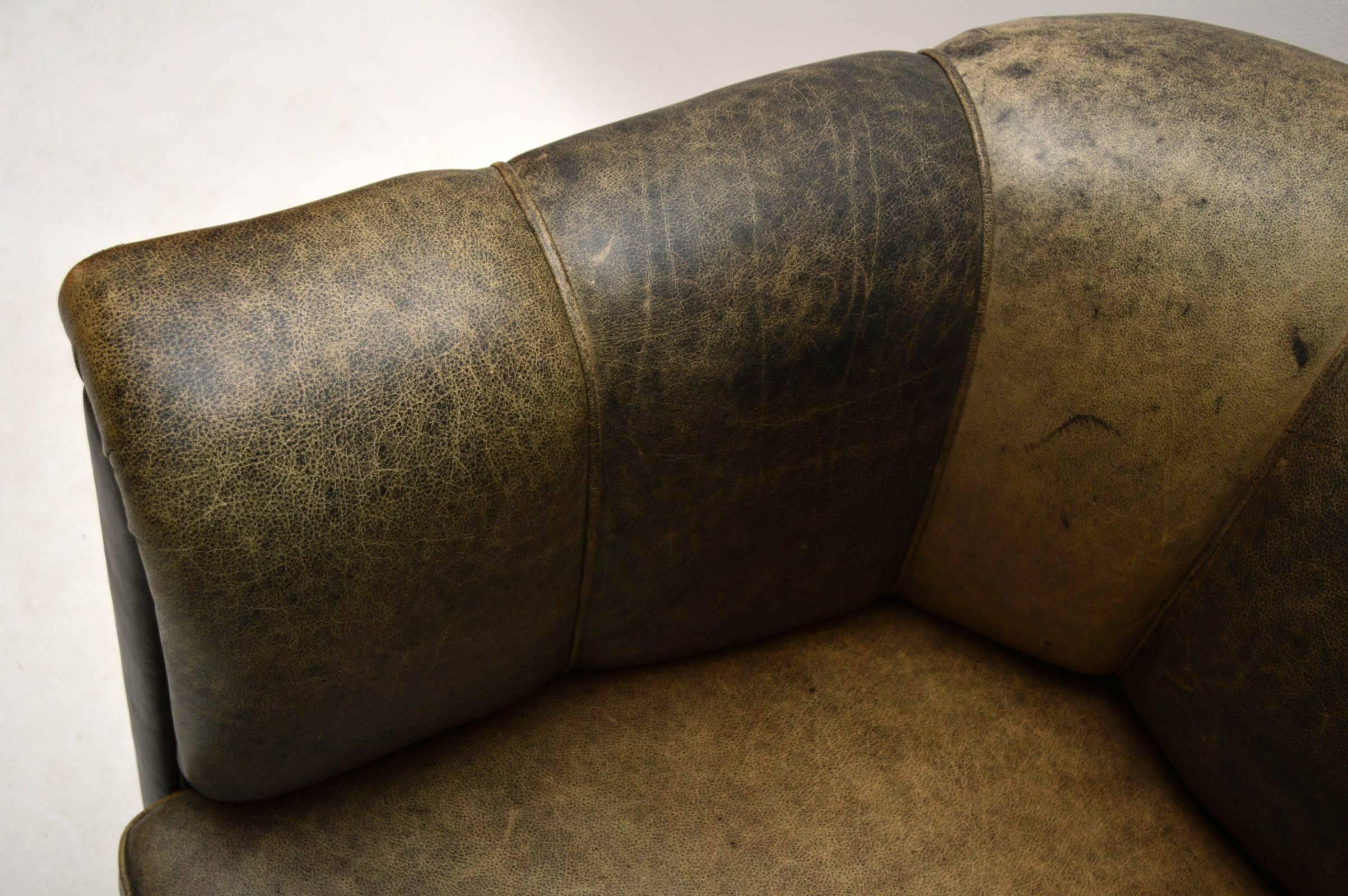 Antique Swedish Leather Fluted Back Sofa 2