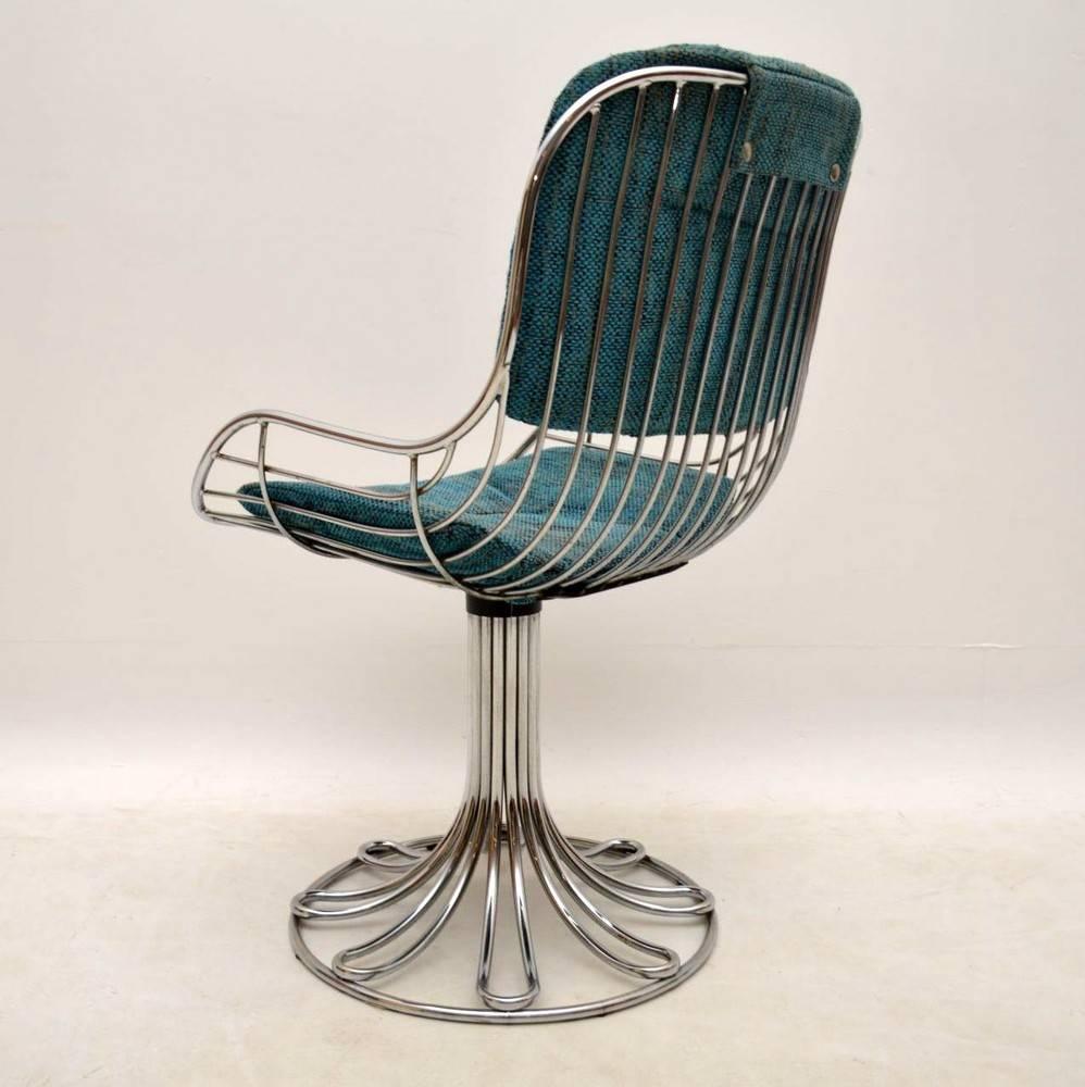 English Retro Marble and Chrome Dining Table with Six Chrome Swivel Chairs, 1960s