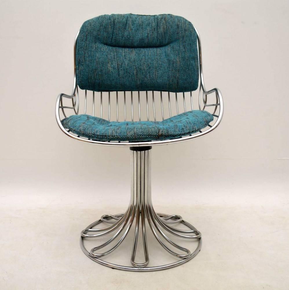Mid-20th Century Retro Marble and Chrome Dining Table with Six Chrome Swivel Chairs, 1960s