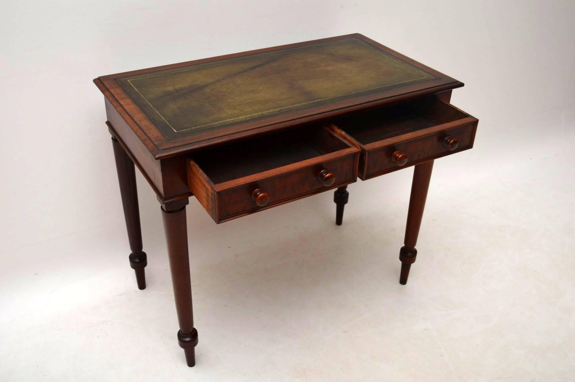 Antique Victorian Mahogany Leather Top Writing Table Desk 1