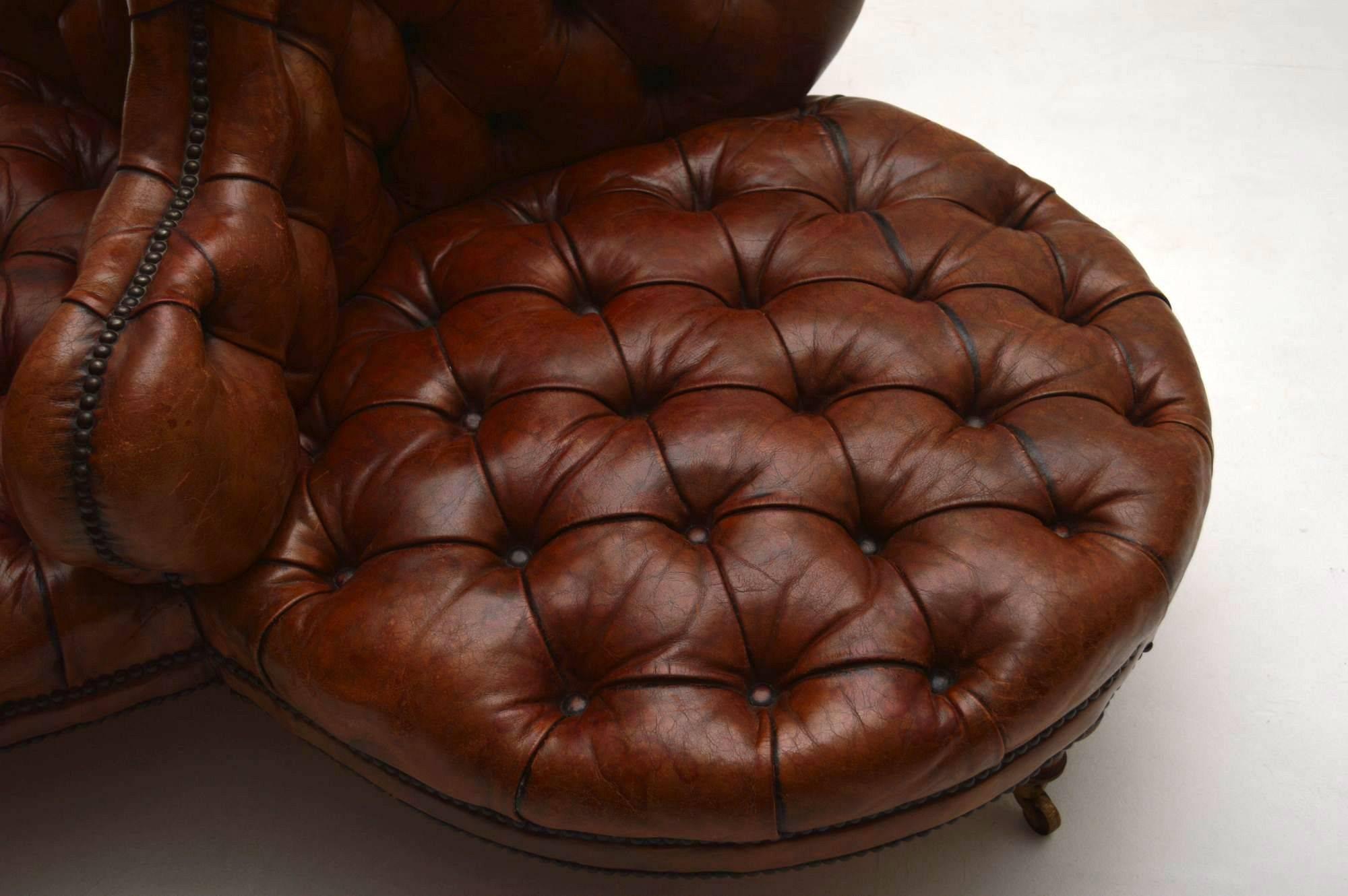 Mid-19th Century Antique Victorian Leather Conversation Sofa