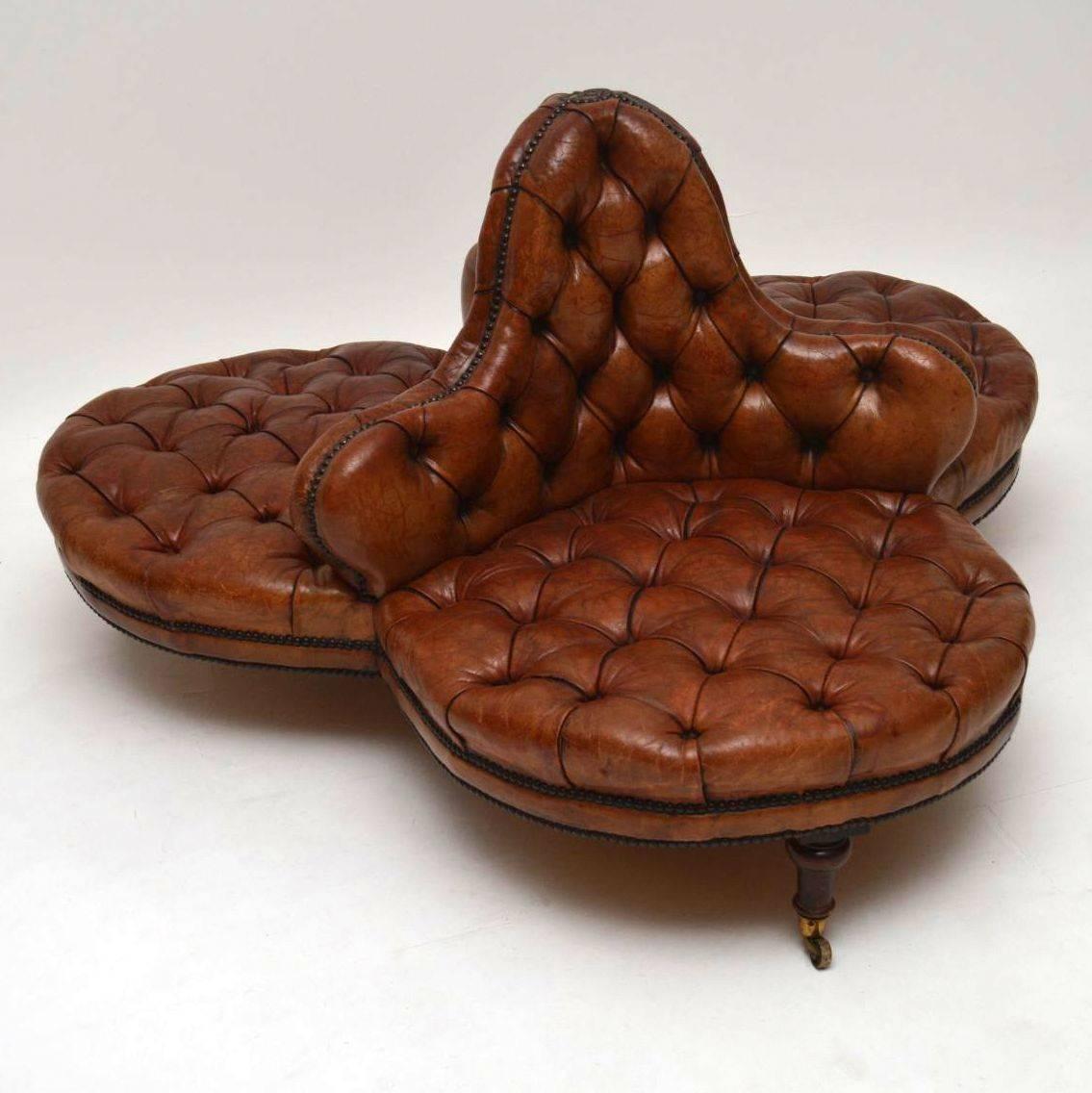 Antique Victorian Leather Conversation Sofa 4