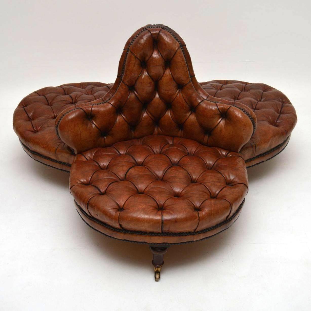 Antique Victorian Leather Conversation Sofa 6