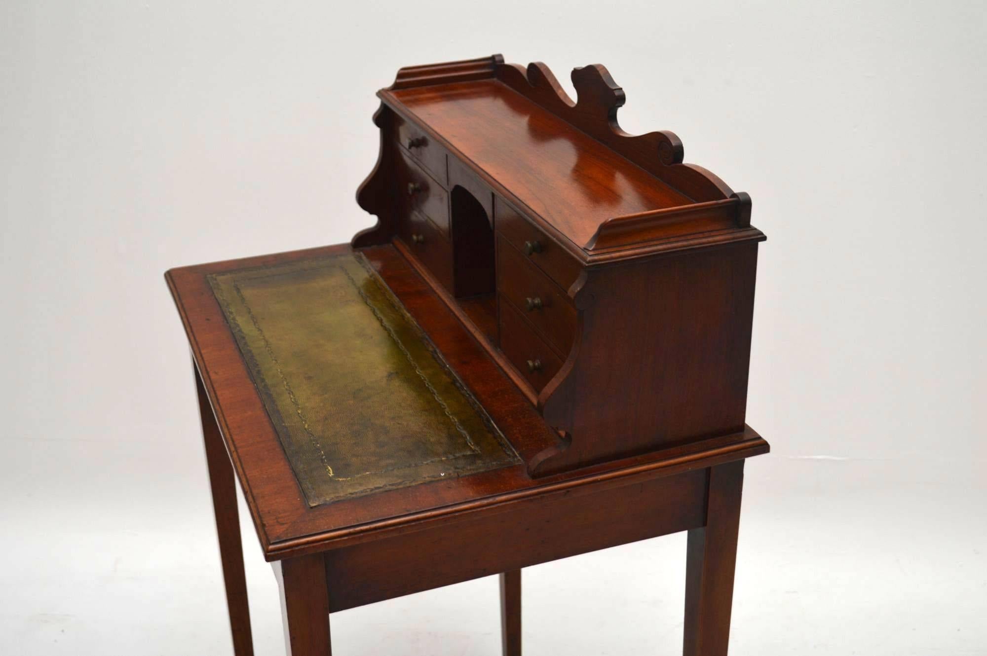 Leather Small Antique Victorian Mahogany Escritoire Desk