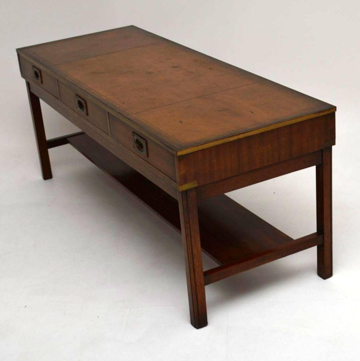English Large Antique Campaign Style Mahogany Coffee Table