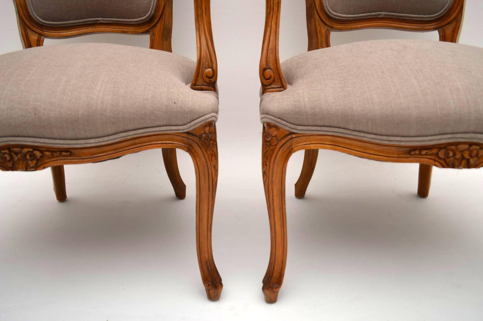 Pair of Antique French Carved Walnut Salon Armchairs 2