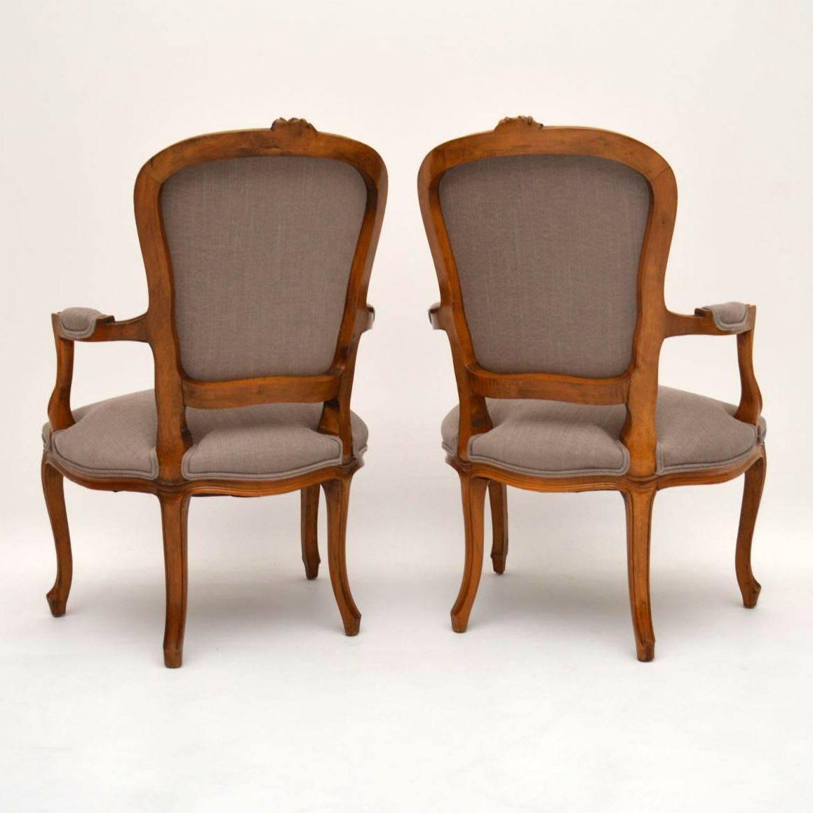 Pair of Antique French Carved Walnut Salon Armchairs 5