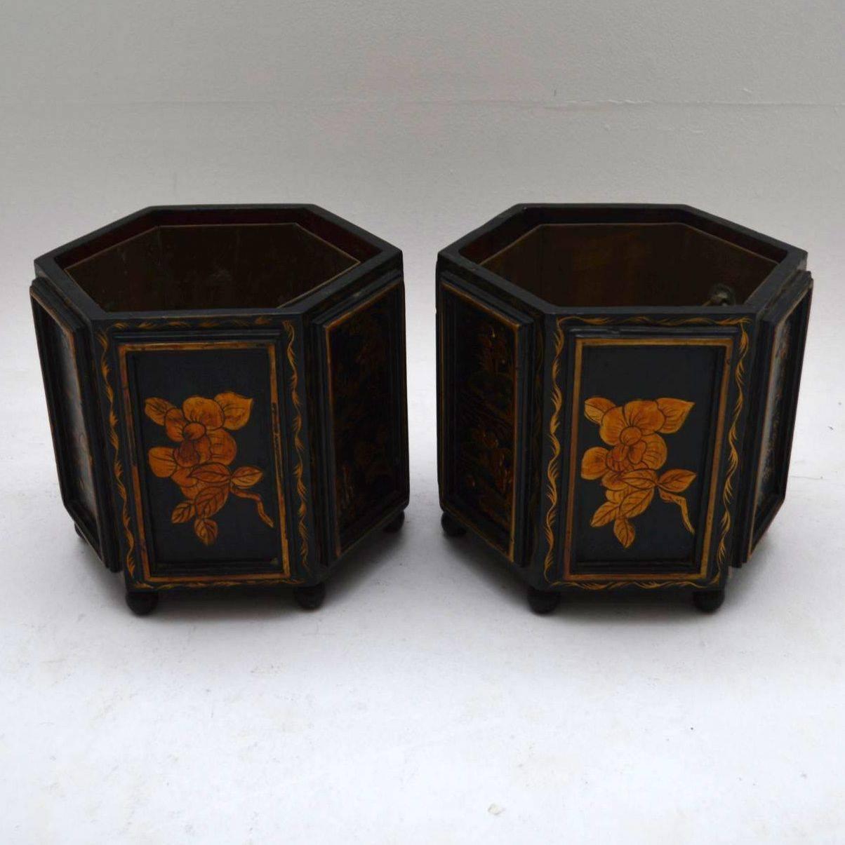 Copper Small Pair of Antique Chinoiserie Plant Pots