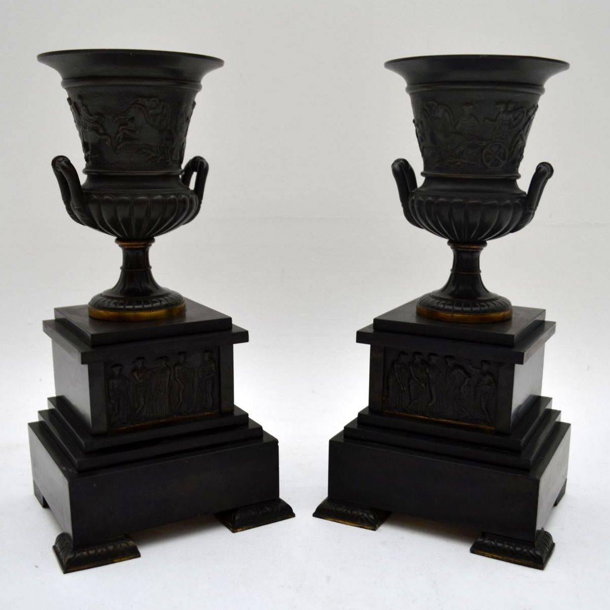Late 19th Century Pair of Antique Neoclassical 19th Century Bronze Urns