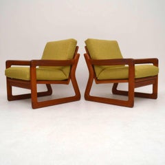 Pair of Danish Retro Solid Teak Armchairs, Vintage
