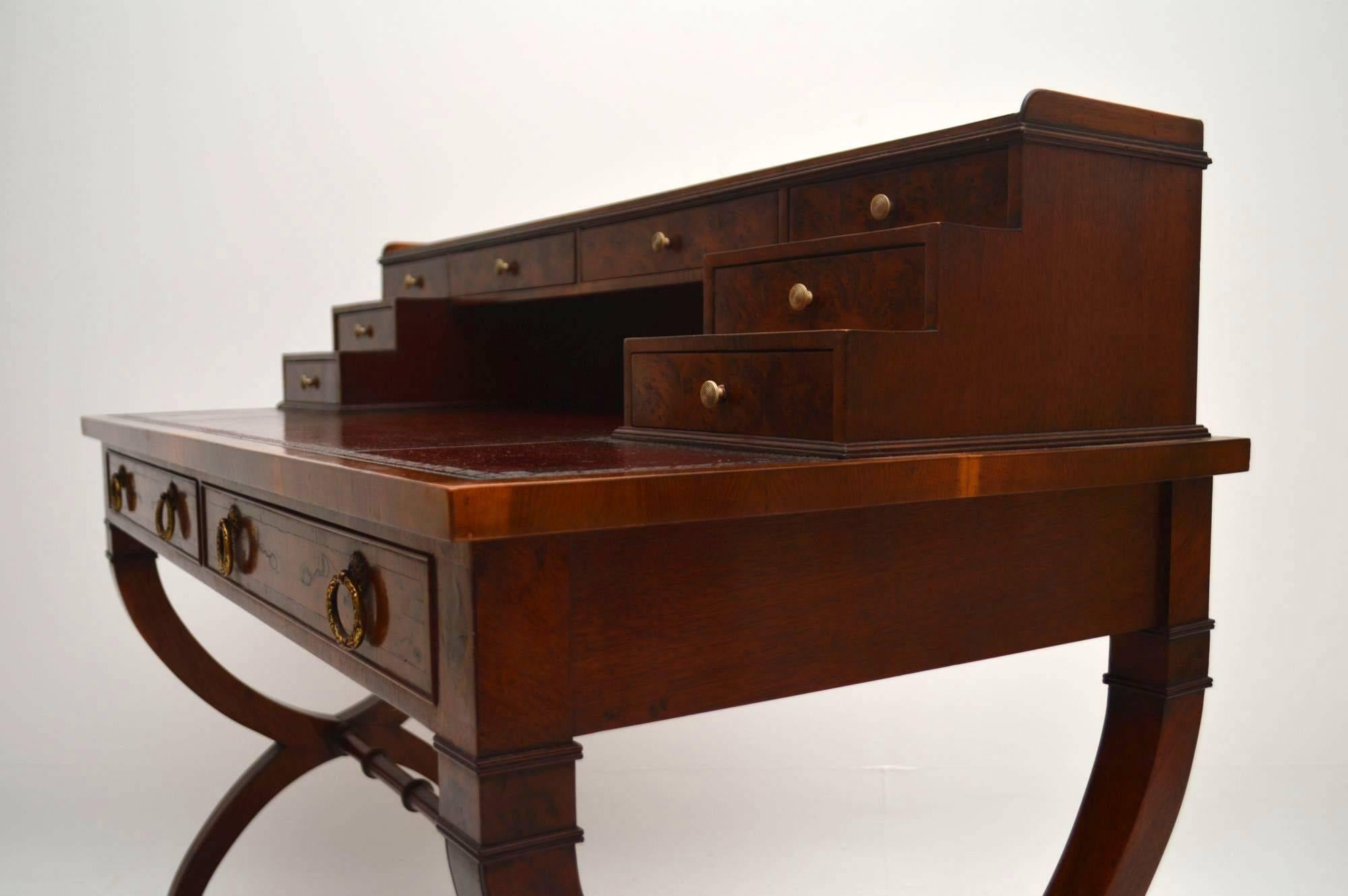  Antique Yew Wood Leather Top Writing Table Desk In Excellent Condition In London, GB