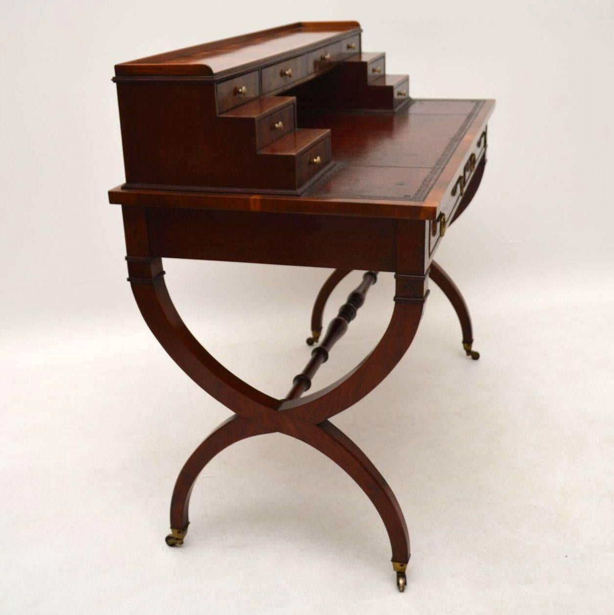Early 20th Century  Antique Yew Wood Leather Top Writing Table Desk